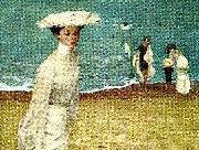unknow artist woman in white on a beach France oil painting artist